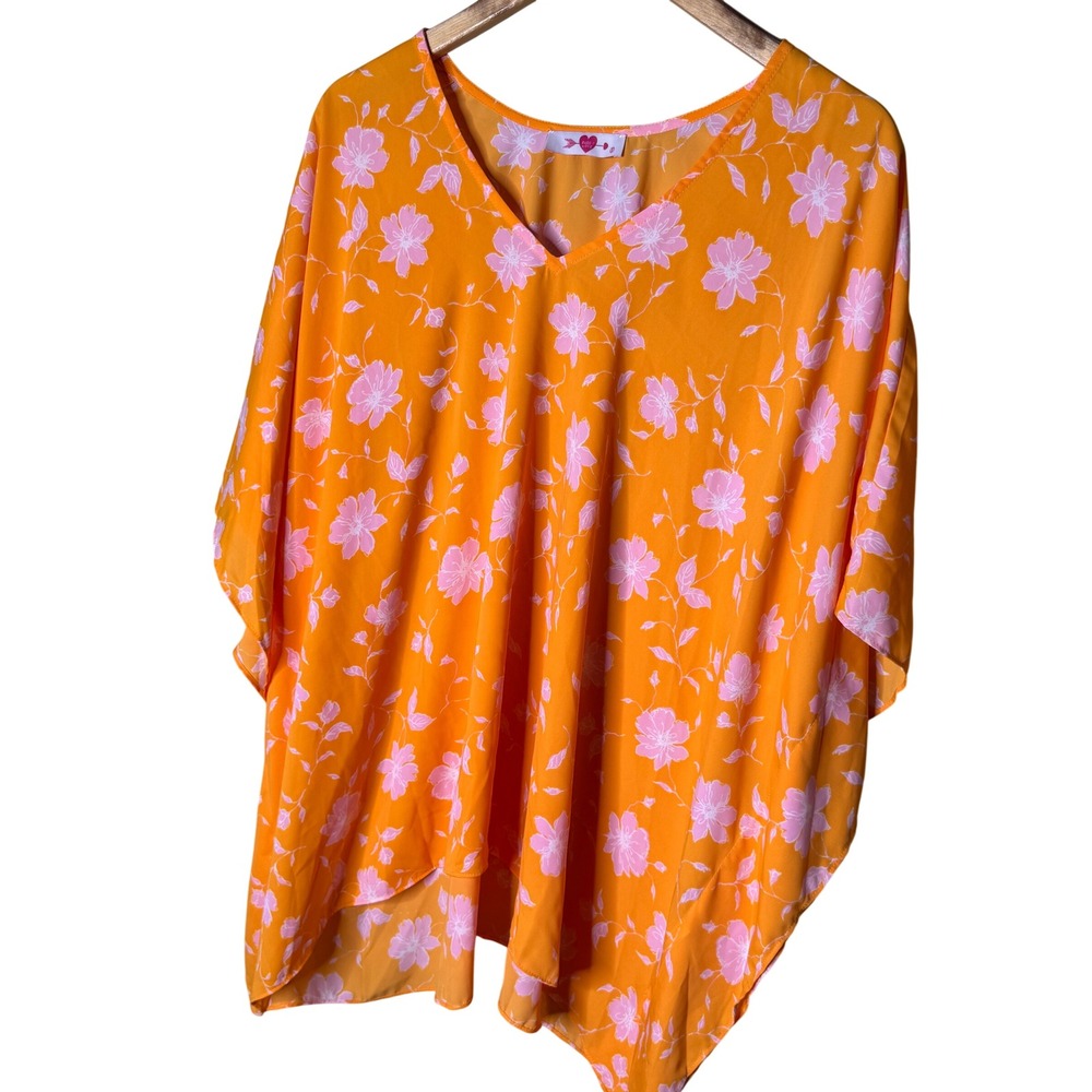 BuddyLove North Tunic S Orange Pink Floral Oversized Caftan Boho Resort Top